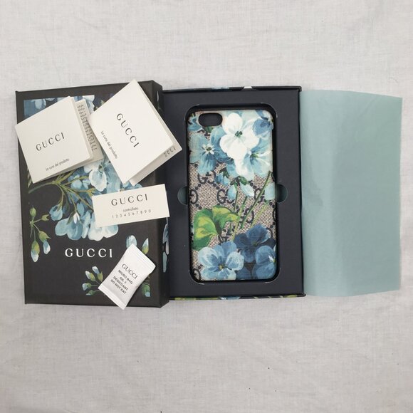 NEW $495 Gucci GG Blooms iPhone Case!  iPhone 6 6S 7 8  Blue Floral Design - Picture 1 of 4